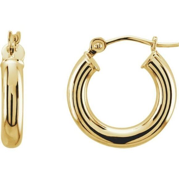 14K Yellow Tube 15 mm Hoop Earrings